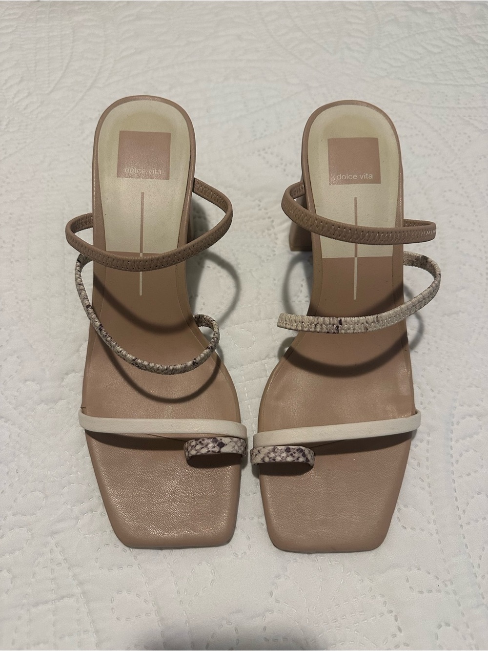 Dolce Vita Taupe and Cream Multi-Strap Block Heel Sandals